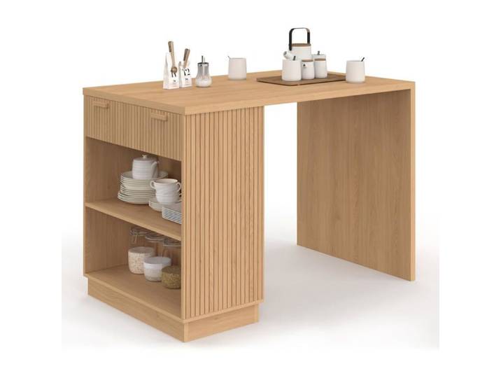 IDMarket Îlot Central Juliette 130 cm Chêne avec tiroir et 2 étagères pour cuisine