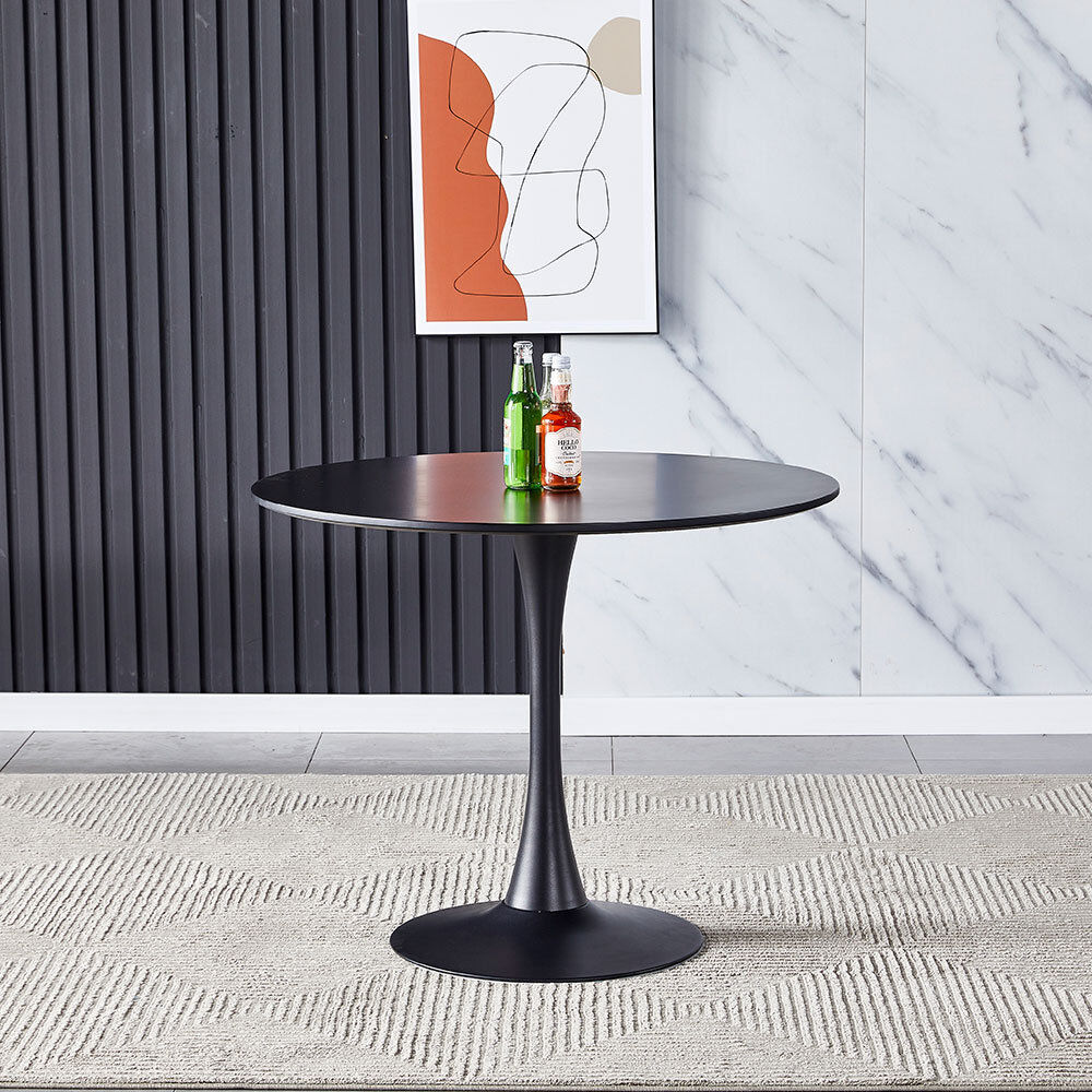 Metro Zamir 90Cm Round Metal Base Indoor Dining Table Black