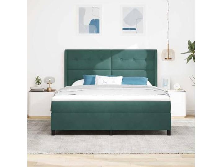 KTHLBRH Doppelbett Samt Dunkelgrün 180 x 200 cm Verstellbares Kopfteil, Holzstruktur, Taschenfedern, langlebig