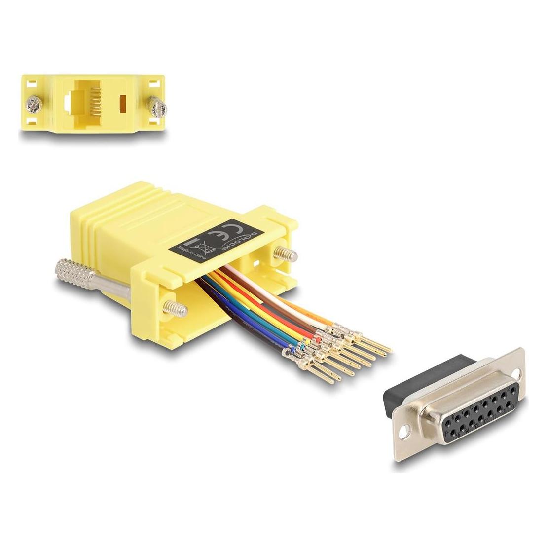 Delock D-Sub 15 Pin Buchse zu RJ45 Buchse Montagesatz gelb (67113)
