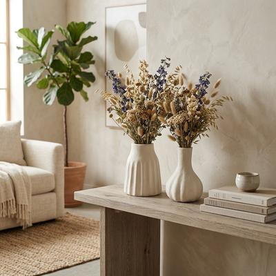 Sagebrook Home Modern Ridged Pottery Bud Table Vases for Home Decor, Set of 2
