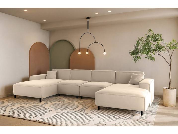 Fun Möbel Wohnlandschaft Designersofa GLORIA in Stoff, mit 2 Ottomanen, Rundumbezug