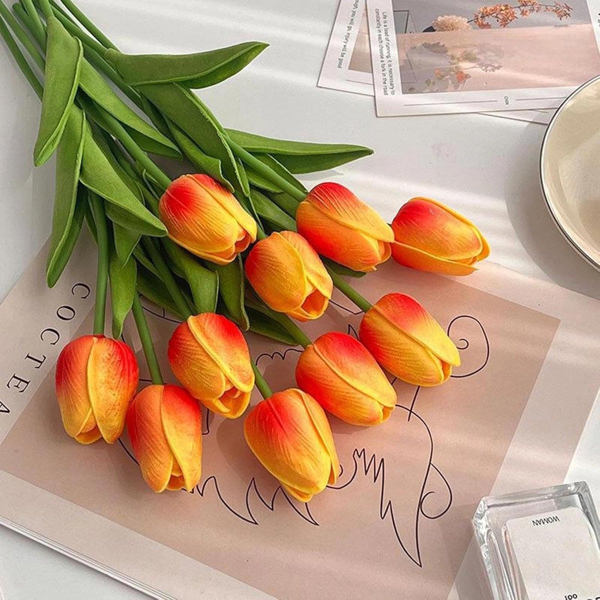 Kunsttulpen boeket Zonsondergang rood - 15 stuks - PU materiaal