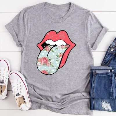 ForAllApparel Hippie Floral Tongue T Shirt Athletic Heather S