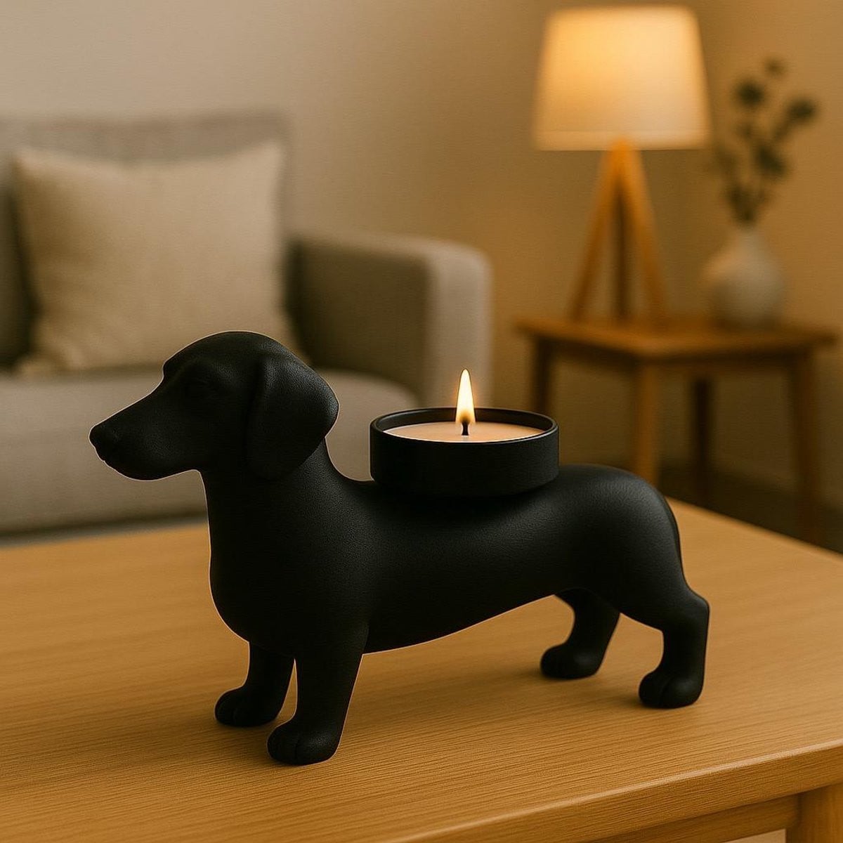 Teckel waxinelichthouder zwart – 3D-geprinte honden kaarshouder – stijlvolle decoratie voor tealights