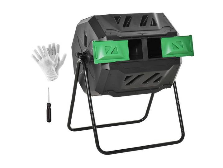 ComfortXL Kompostbehälter De-10335 160 L drehbar mit 2 Kammern Schwarz, Metall, 64x96x71 cm, Gartenzubehör, Gartenpflege, Gartengeräte