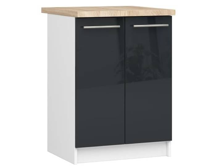 AKORD Küchenschrank mit Arbeitsplatte - Oliwia S60 Küchenunterschrank mit 2 Türen und 2 Einlegeböden Unterschrank Küche 60 cm Breit ABS-Kante 18 mm 46 x 60 x 85 cm Weiß & Graphit glänzend