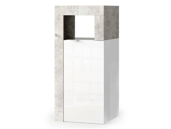 Rangement 1 porte Fribourg meuble d'entrée blanc brillant/béton - Basika
