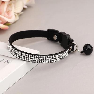Uplift Picks Suede Leather Rhinestone Cat Collar With Bell Breakaway black s