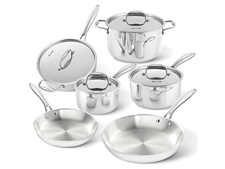 Duxtop Whole-Clad 3-lagiges Edelstahl-Kochgeschirr-Set, Induktionskochgeschirr, 10-teiliges Küchentopf- und Pfannen-Set