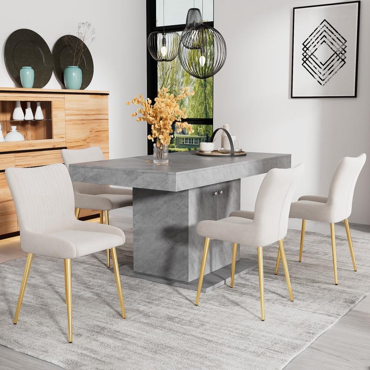 KOMHTOM Set van 6 Eetkamerstoelen met armleuningen, 360 graden draaibaar, Beige