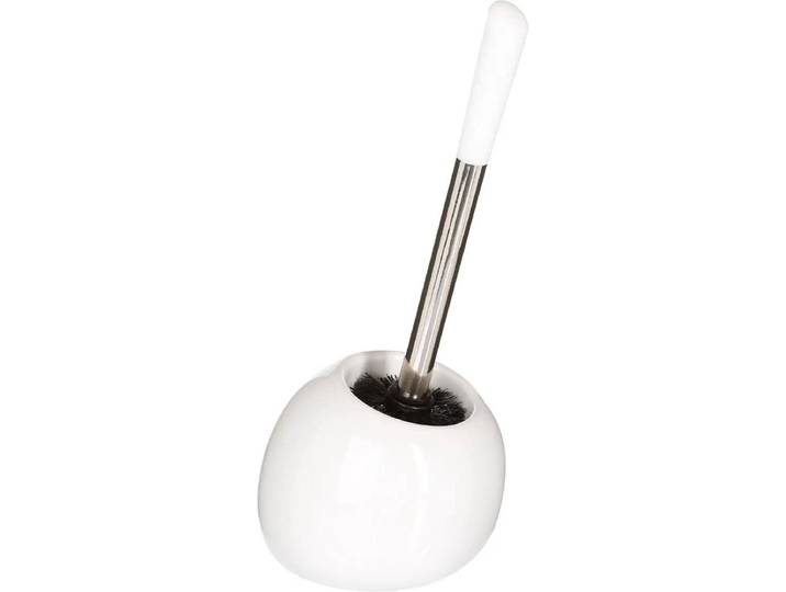 5Five WC-/toiletborstel met houder rond - wit glans - keramiek - 36 cm