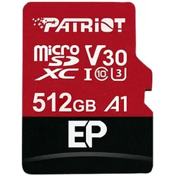 Patriot EP V30 Speicherkarte MicroSDXC (512 GB, microSDXC, U3, UHS-I), Speicherkarte, Schwarz, Rot