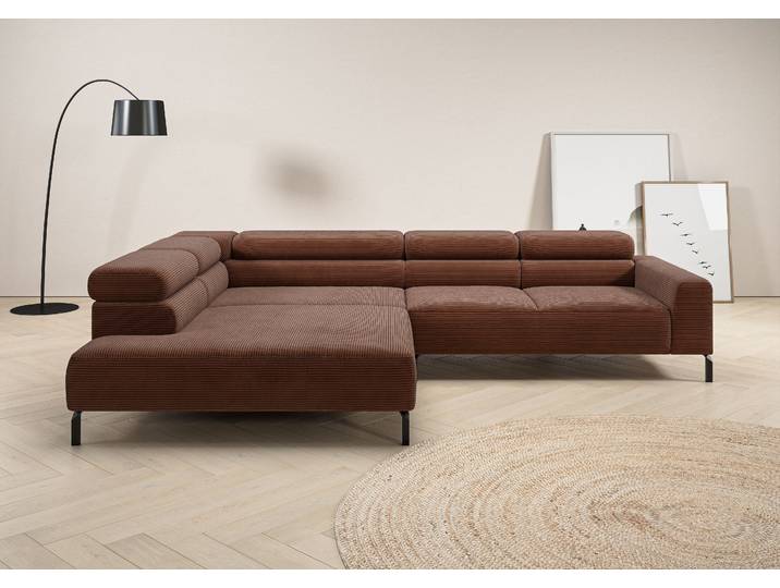 Ecksofa, Cord, Braun Rost, 312×219 cm, Elektrische Sitztiefenverstellung, Modern, Places of Style