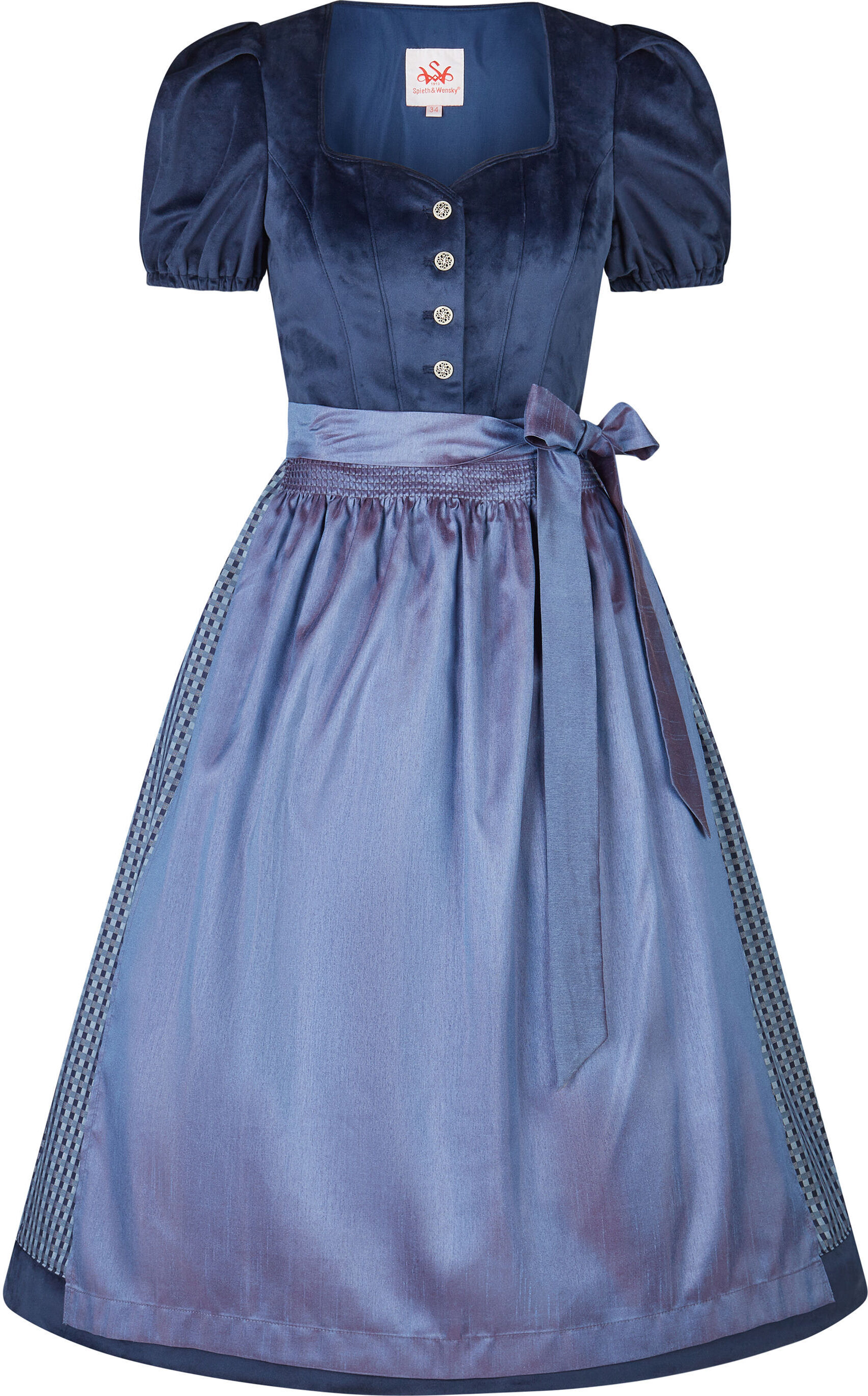 Dirndl SPIETH & WENSKY "Spieth & Wensky Dirndl Kirchsee", Damen, Gr. 34, N-Gr, blau (dunkelblau), Obermaterial: 100% Polyester PES., uni, regular fit, Kleider Dirndl, mit eleganter Schürze