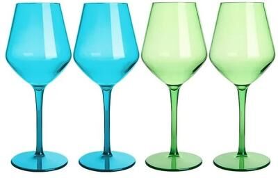 Uplifted Goods Unbreakable Tritan Wine Glass Set 2 Lake Blue 2 Green