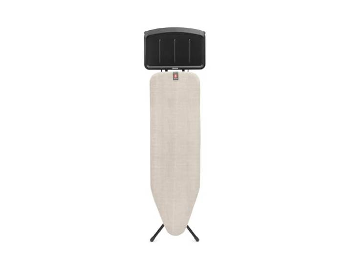 Brabantia Bügelbrett B, 124 x 38 cm – Denim Grey 100% Fairtrade-Baumwolle Für Bügeleisen mit Dampfgenerator Große Metallhalterung für Dampfgeräte Stabiler, kippsicherer Rahmen Faltbar, höhe