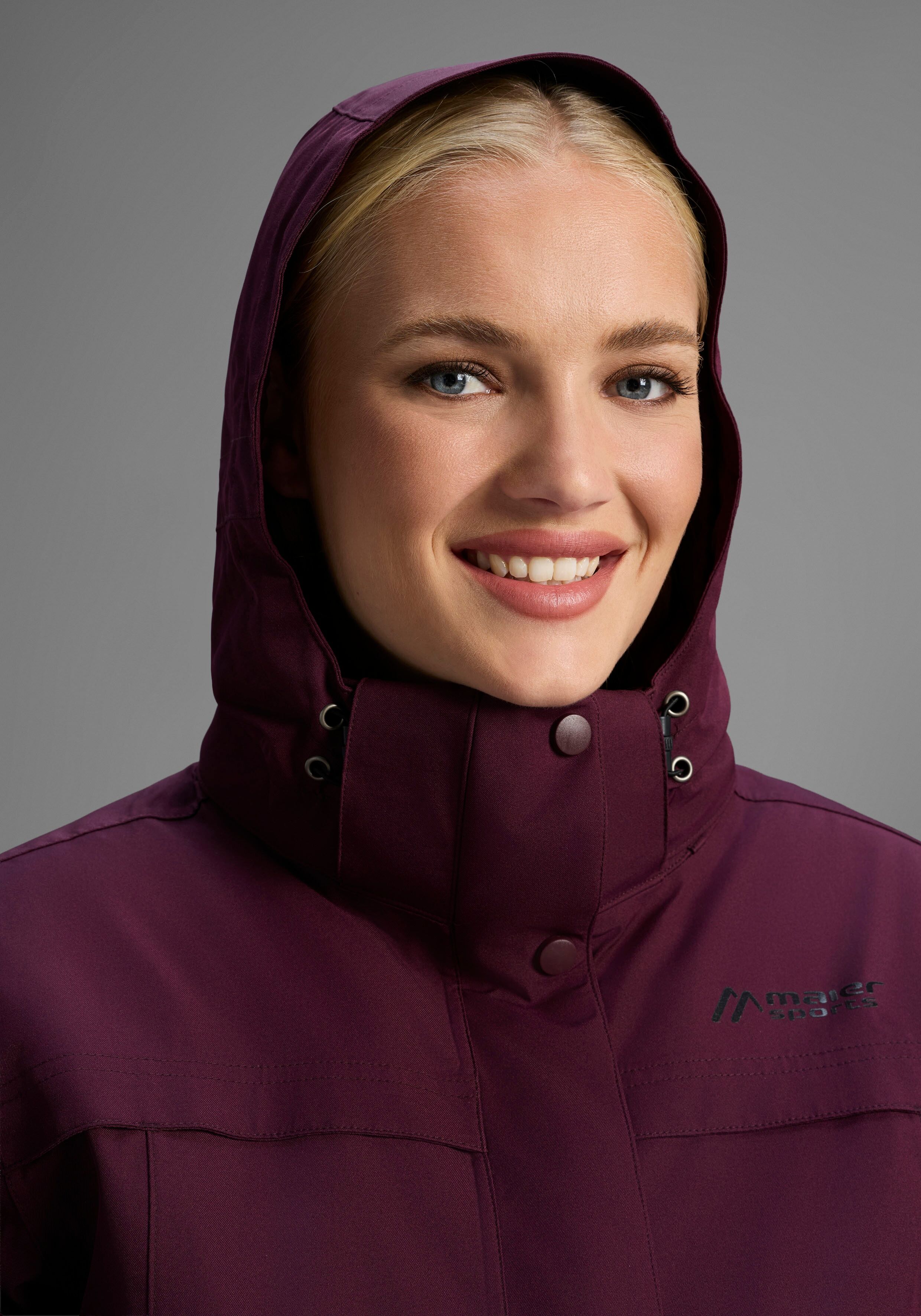 Allwetterjacke MAIER SPORTS "DA-JACKE MTEX EL. LISBON", Damen, Gr. 25, lila (rich soil), Obermaterial: 100% Polyester, Jacken Allwetterjacke, mit mTEX-10.000-Membran, wasserdicht, winddicht, atmungsaktiv rich soil 25