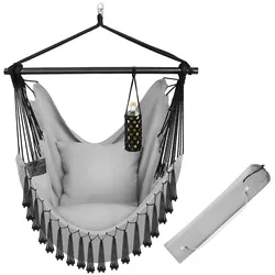 tectake Hängesessel Malika, Boho-Style, Belastbarkeit 150kg  Grau