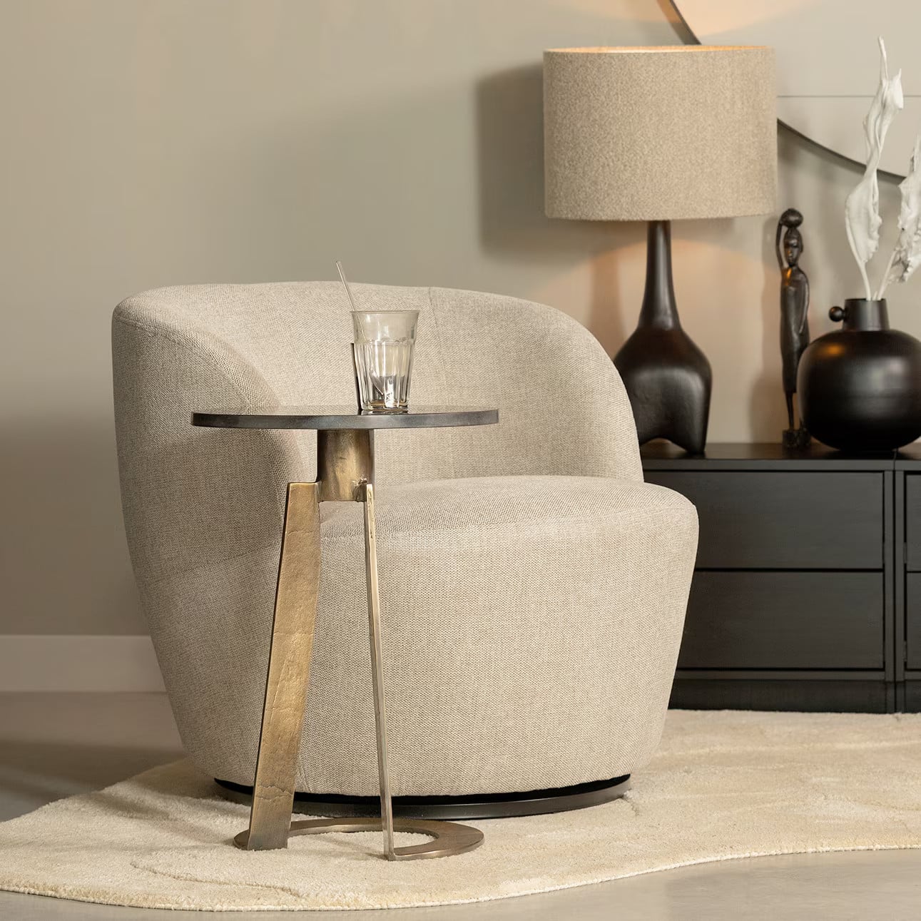 WOOOD Draaifauteuil Serra Woven - Zand - Exclusive