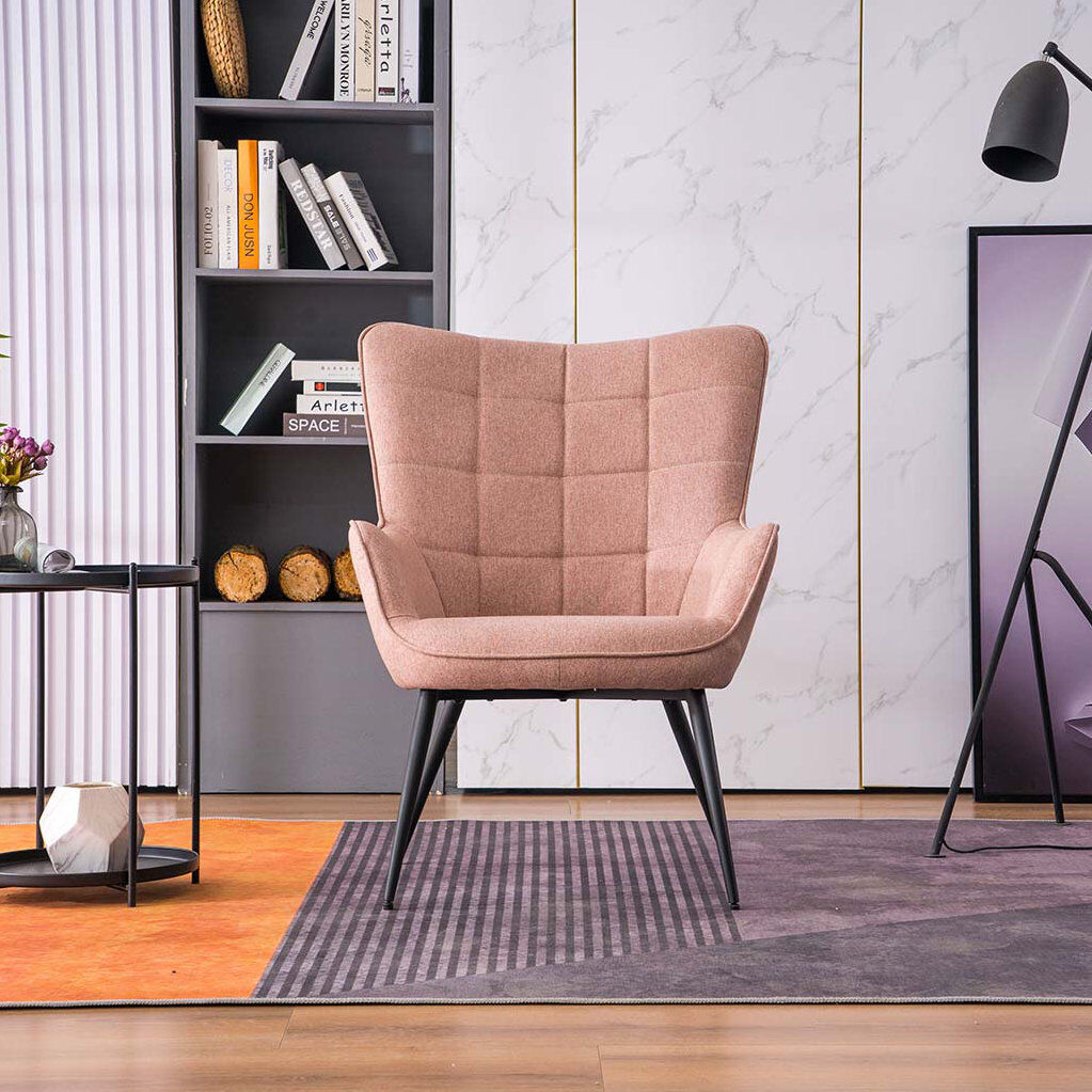 Hykkon Pippin Upholstered Linen Lounge Chair Pink 97cm H X 74cm W X 81cm D