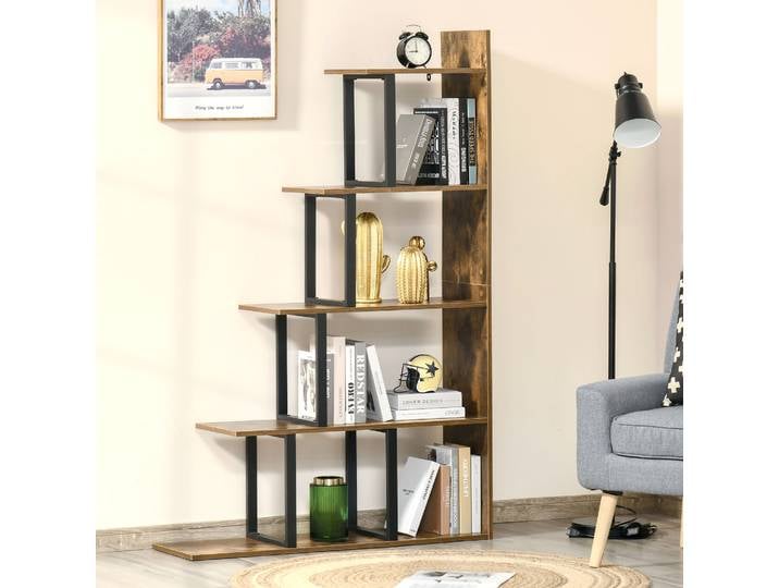 HOMCOM Étagère Industrielle Escalier 5 Niveaux Brun Rustique