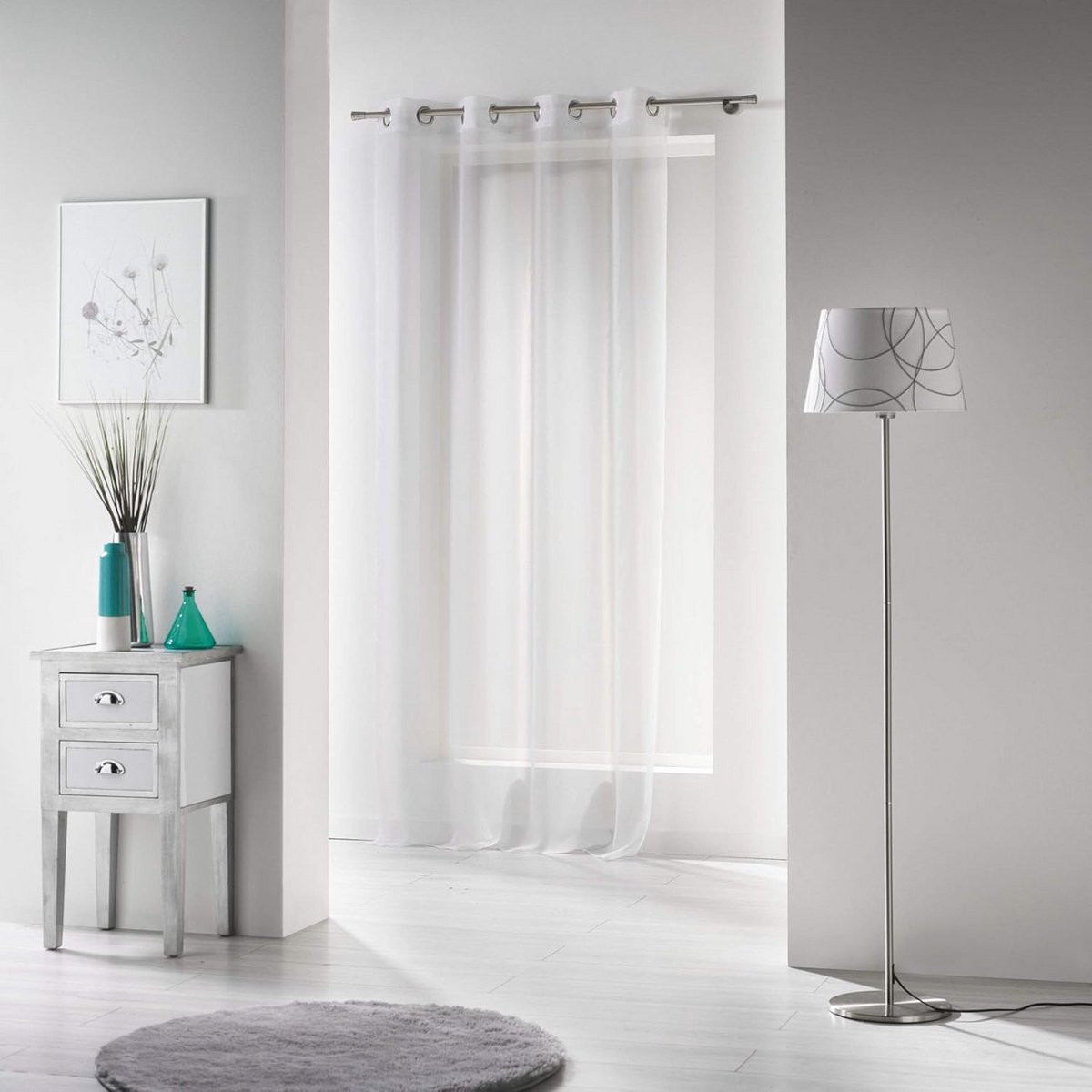 Effen Vitrage Gordijn met Ringen - Transparant Wit - 140 x 240 cm