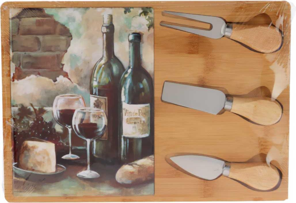 EH Excellent Houseware Kaasplank met messen set van bamboe, 30 x 21 cm
