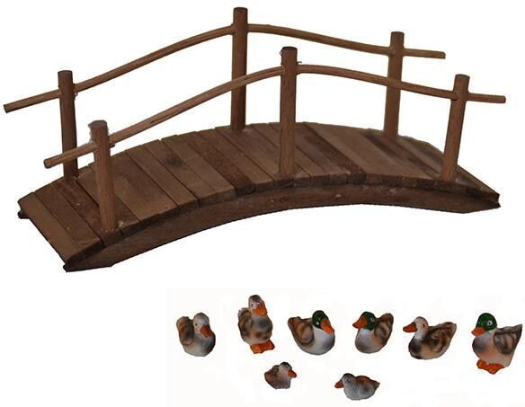 Krippen-Zubehör ALFRED KOLBE "Holzbrücke und Entenset, Weihnachtsdeko", braun, Holzwerkstoff, Polyresin (Kunststein), Dekofiguren, Krippen-Zubehör