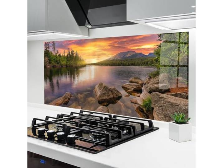 ARTHUB® Küchenrückwand aus Glas 60x120 cm, 4mm ESG Spritzschutz, Glasplatte, Herdspritzschutz, Wandschutz für Herd, Hartglas, Landschaften, Berge, Tatra View