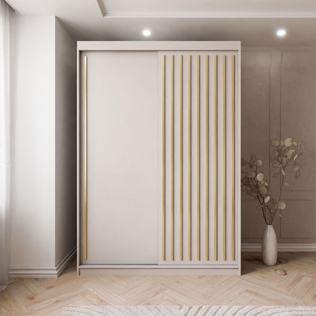 Metro Sliding Wardrobe AURIS with Gold Strips Cashmire Matt 215cm H X 150cm W X 59cm D