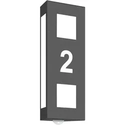 CMD Creative Metalldesign Hausnummern-Leuchte, IP44, mit Bewegungsmelder, für bis zu 2 Ziffern (Ausschnitt), E27, Edelstahl / Opalglas, anthrazit CMD-22/HN/BM