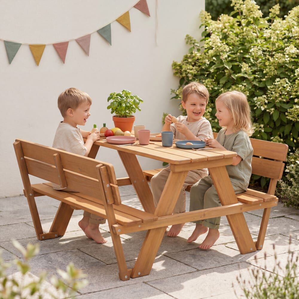 roba Table de pique-nique pour 4 enfants en bois lasuré teck Marron 89x51x107cm