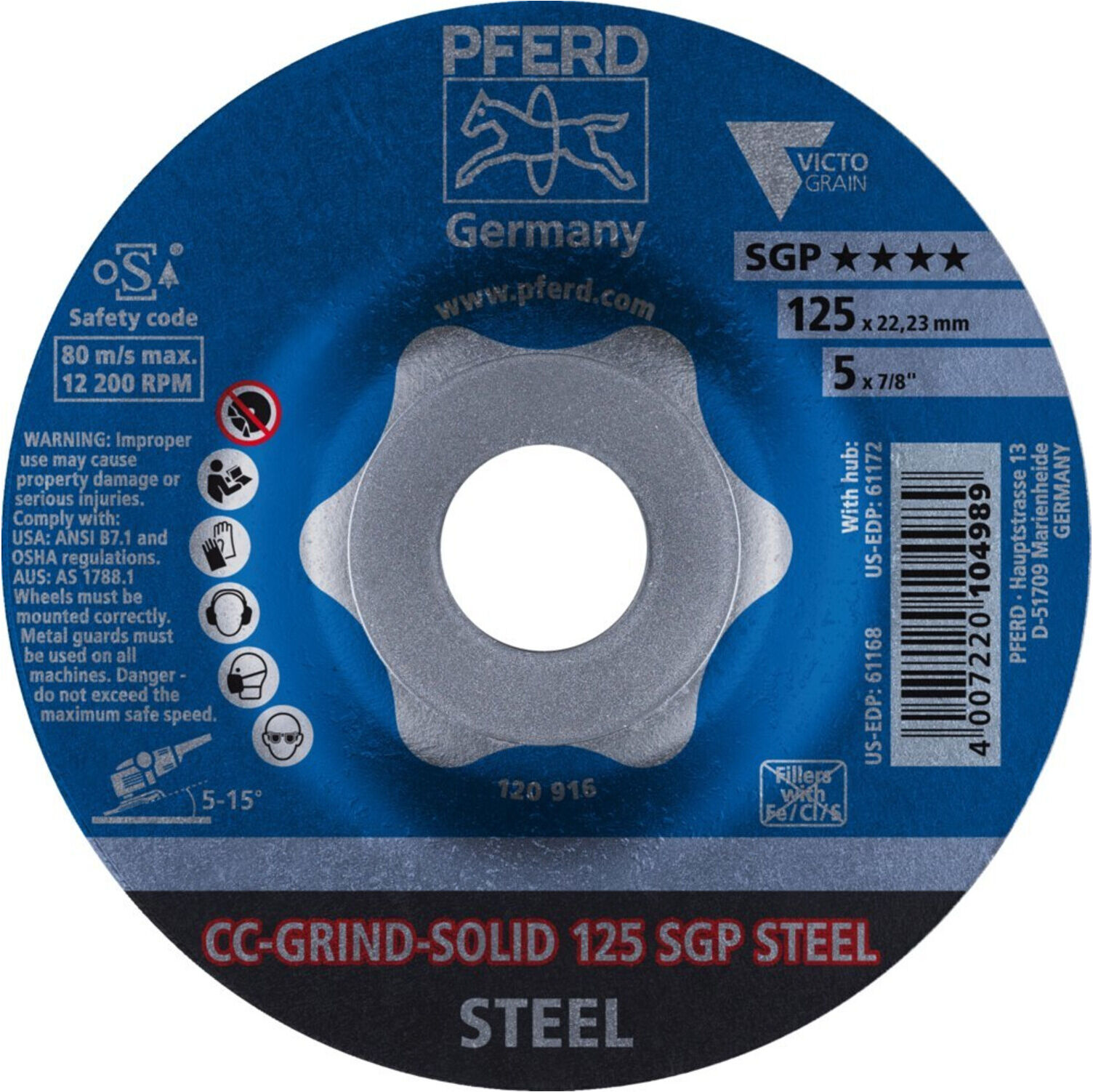 Pferd Schleifscheibe CC-Grind Solid SGP STEEL 125mm (64187126)