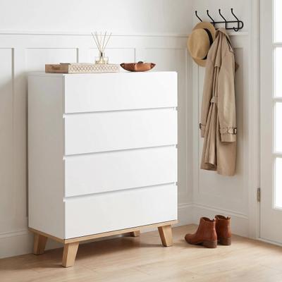 Loedds Modern 4-Drawer Tall Dresser with Handle-Free Fronts and Solid Wood Legs - White/Natural