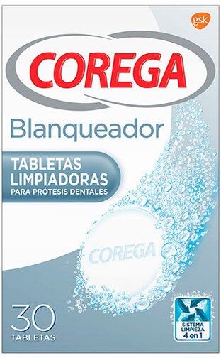 Corega Blanqueador Limpiador Dentadura Postiza 30 Tabletas