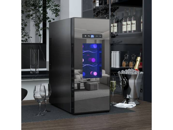 HOMCOM Cave à Vin 12 Bouteilles 30L Porte Verre LED Noir