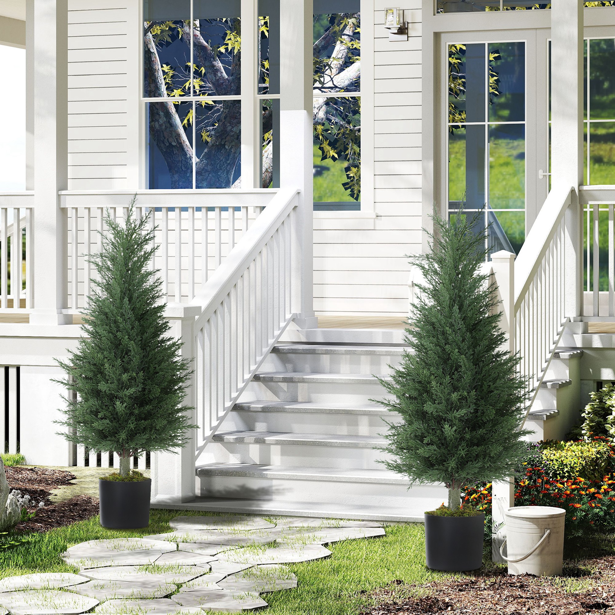Homcom Outsunny Set 2 Piante Finte di Cipressi Alberi Anti-UV, Ø40x90 cm, Verde   Aosom Italy