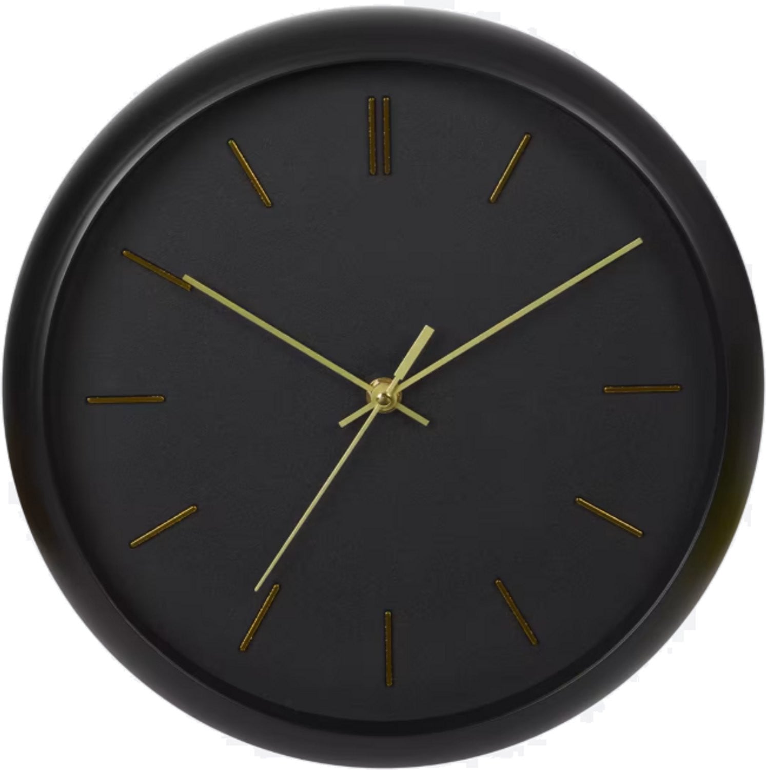 Zwarte wandklok met een diameter van 30 cm