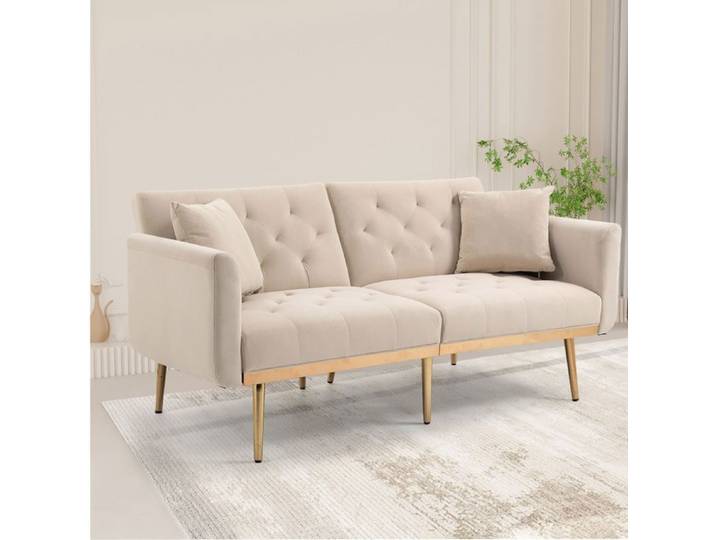 DRIPEX Canapé 2/3 Places en Velours Beige Canapé convertible avec pieds en métal pour salon canapé-lit réglable