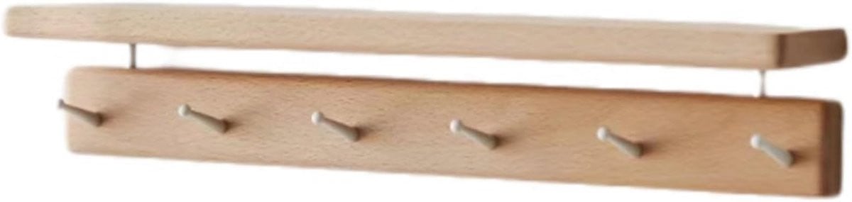 Houten wandkapstok met plank in houtkleur