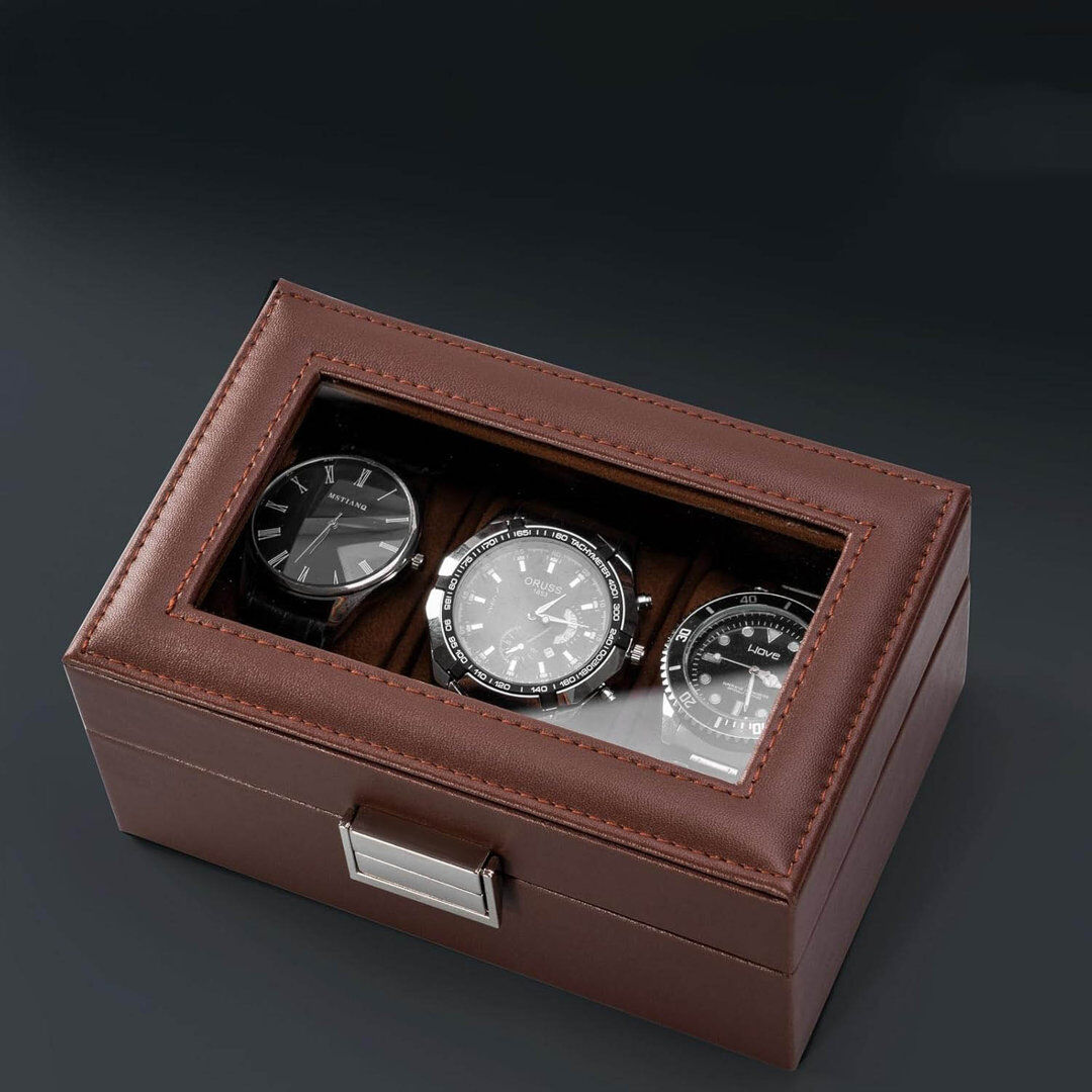 Ebern Designs Watch Box + Brown 8cm H X 17cm W X 11cm D