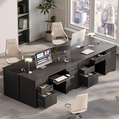 "Bestier 59"" Rectangular Black Executive Desk with Lockable File Drawer and Power Outlet, Office Desk with 2-in-1 Keyboard Drawer"