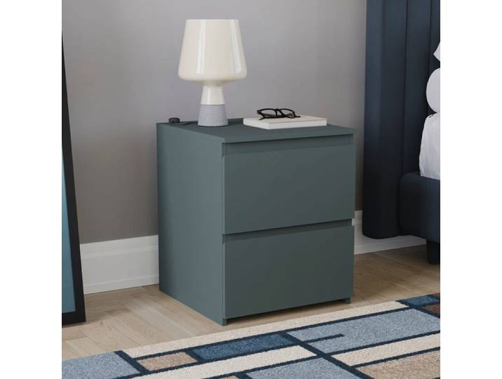 Denver Grande Table de Chevet 2 Tiroirs Vert Meuble Cabinet Commode Chambre Moderne