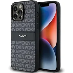 DKNY Leather Mono Stripe & Metal Logo - Hülle für iPhone 14 Pro (schwarz)