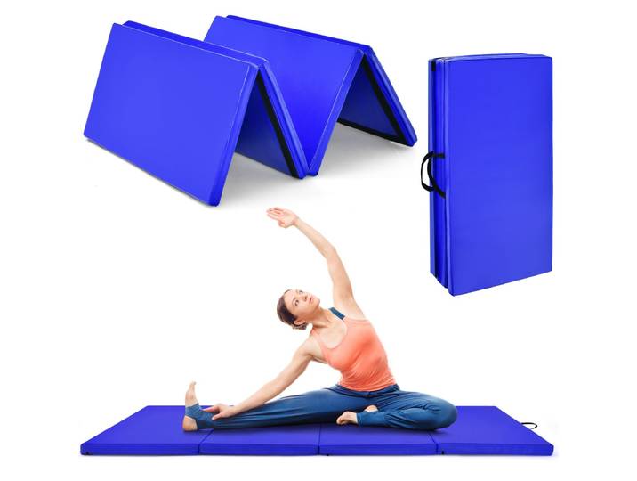 240 x 120 x 5cm Gymnastiek Mat Opvouwbare Oefenmat met Handvat Afneembare kunstleeren Hoes Lichtgewicht Tumbling Mat Marineblauw