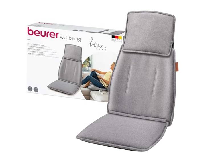 Beurer MG 330 Shiatsu-Massagesitzauflage, 3 Massagebereiche und 2 Intensitäten, tiefenwirksame Massage für Nacken, oberen und unteren Rücken, handsimulierende Massage im Nackenbereich, grau