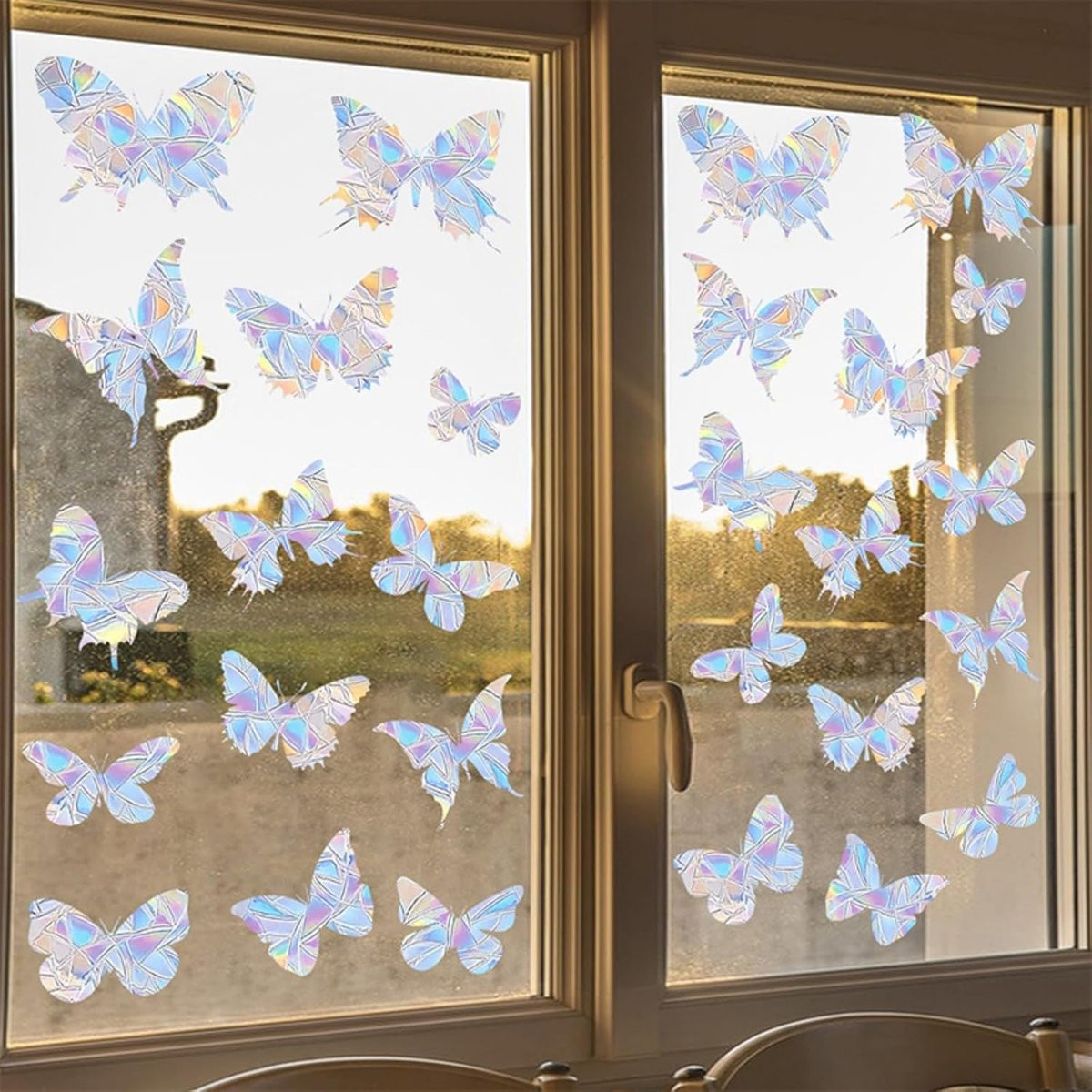 Allecto Plus Raamstickers Vlindercirkel Design - Set van 2 vogelwerende stickers met regenboogeffect