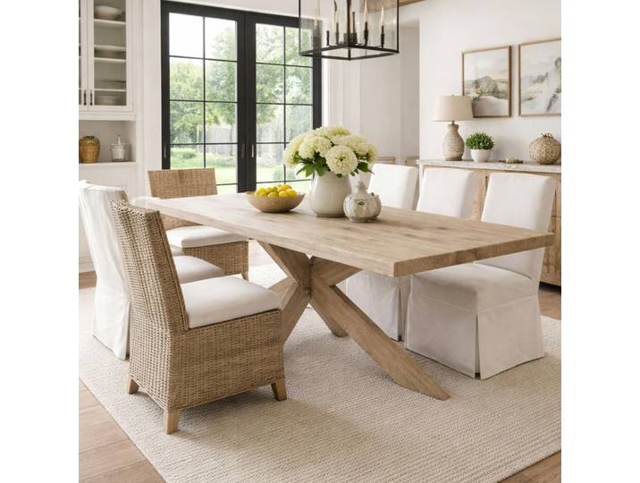 Table extensible bois grisé bords droits pied bois 220 cm PALERME