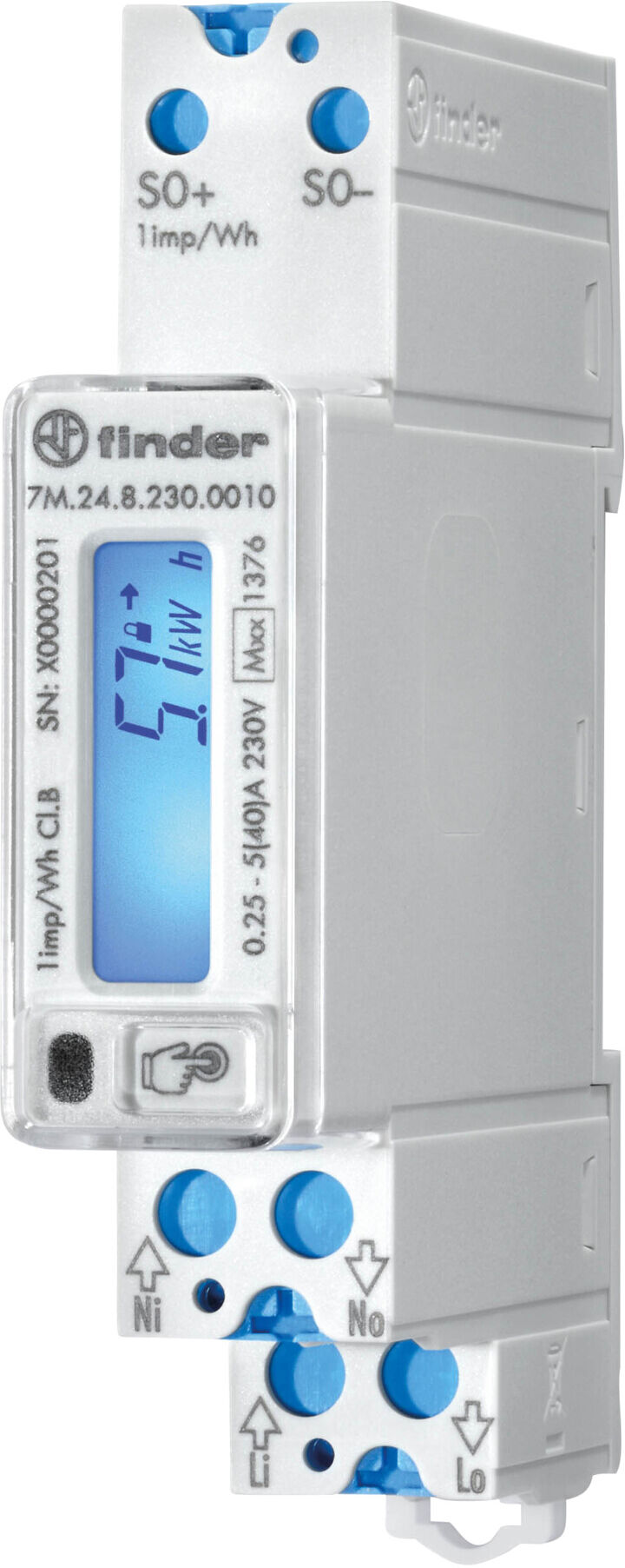 Finder MID 7M.24.8.230.0010 Energiezähler für Stromverbrauchsmessung mit LCD-Anzeige und S0-Schnittstelle, 7M2482300010)